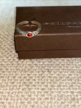 Silpada Sterling Silver Yoe/midi Ring with Red Coral Cabochon and Scroll Accents